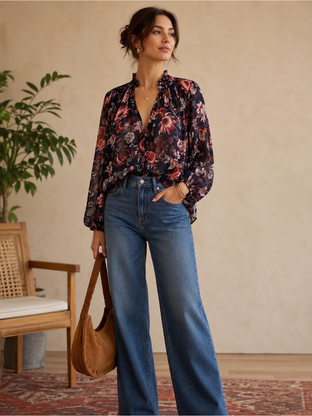 Anthropologie Estella Floral Sheer Button Front Blouse Romantic Boho XS
